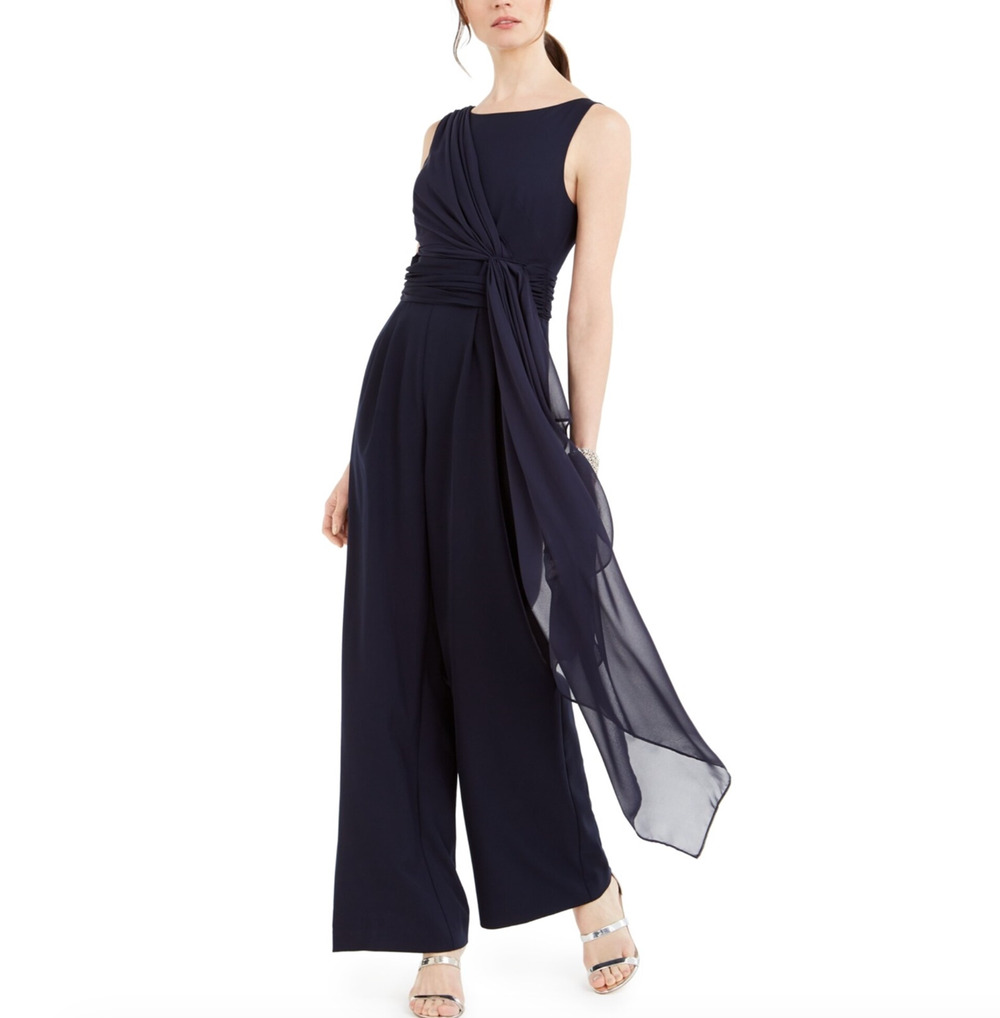 Eliza J Navy Sleeveless V Neck Wide Leg Jumpsuit Size 8 Chiffon Formal
